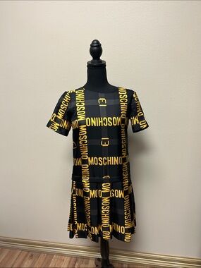 Moschino Black and Yellow Logo Short Sleeve Dress
